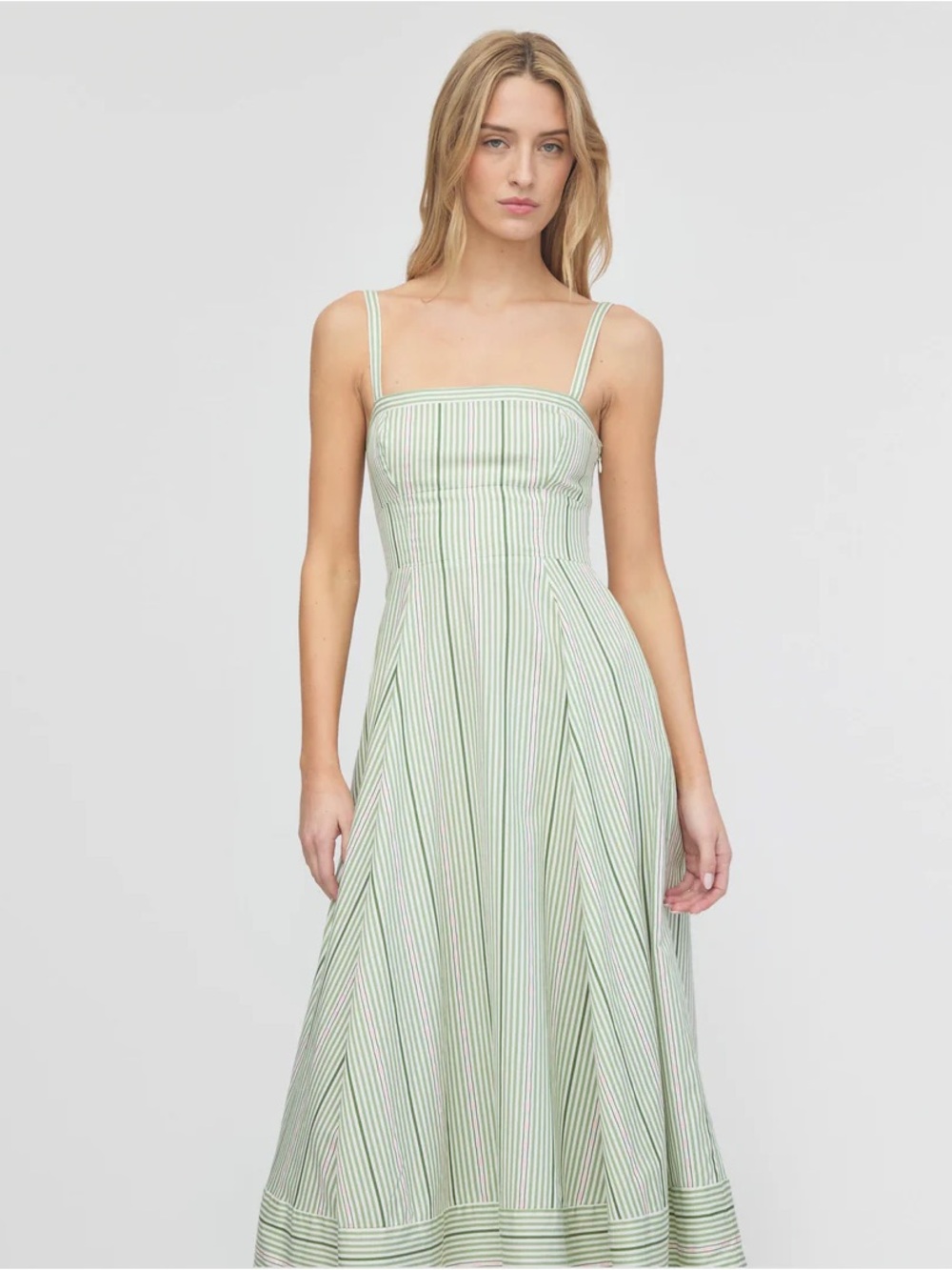 Hill House The Margot Dress in Green Jacquard Stripe - Picture 3 of 13